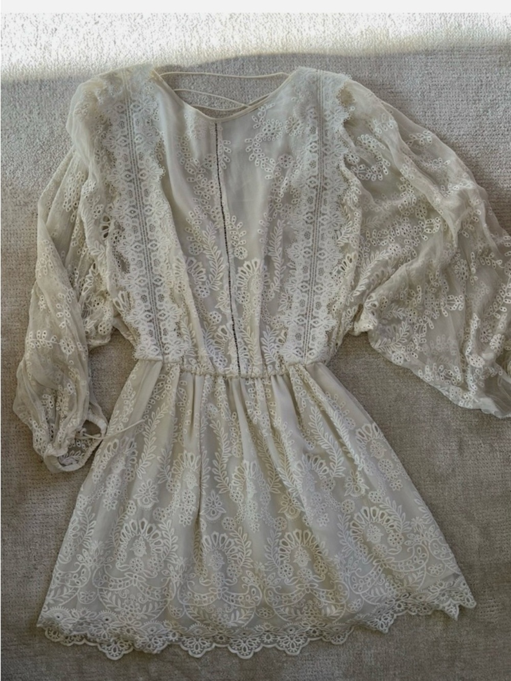 Zimmermann Ivory Lace Long Sleeve Mini Dress 1 US 4